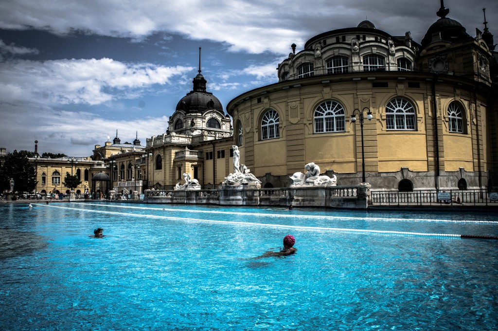 Outdoor swimming at Szechenyi baths.