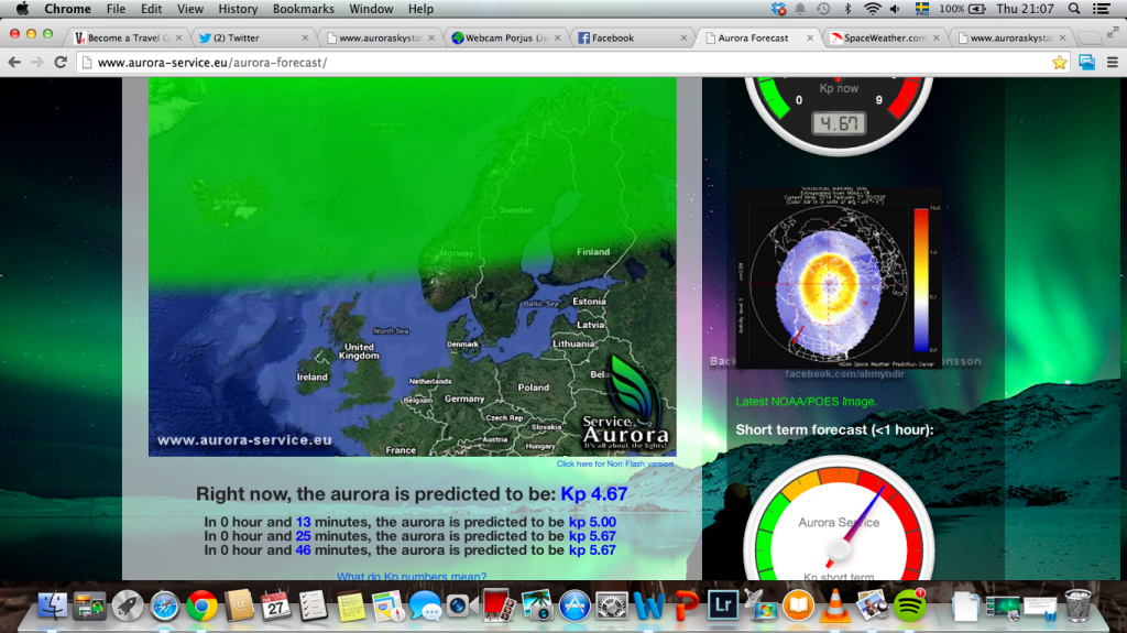 The aurora forecast was strong, but clouds obscured the view.