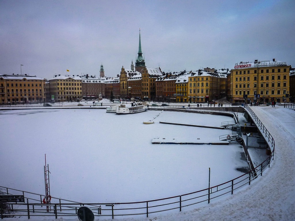 Gamla Stan surrounded by frozen water